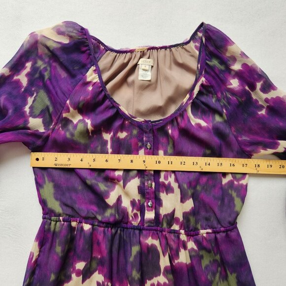 J.Crew Maisie Violet Purple Floral Silk Long Sleeve Sheer Dress Fall Moody Boho - Picture 10 of 10